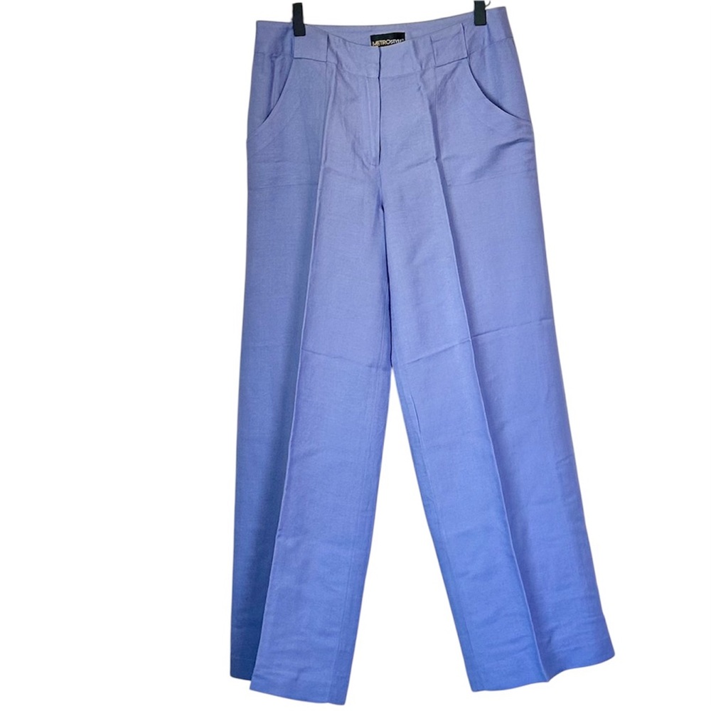 Metrostyle Lavender Wide Leg Linen Blend Pants - Size: 10